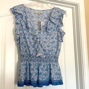NWT Max Studio Blue Floral Peplum Blouse, Ladies M